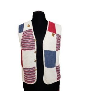 VTG 90s Susan Bristol Patriotic Americana Sleeveless Knit Sweater Vest Small